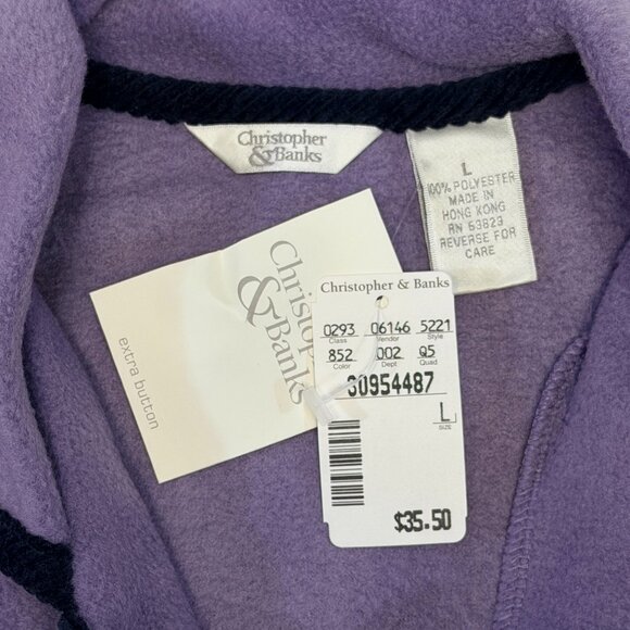 Christopher & Banks Purple Polar Bear Embroidered Button Up L Fleece Jacket NWT - Picture 10 of 11